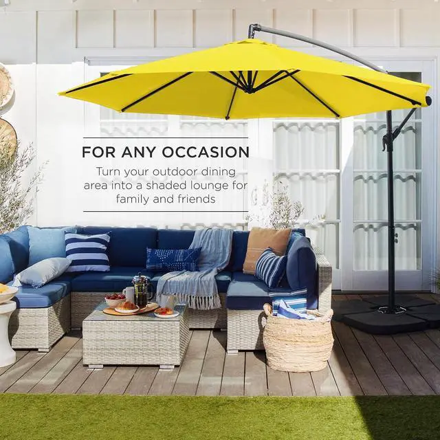 Alt view image 3 of 7 - 10ft Offset Cantilever Hanging Market Patio Umbrella, 8 Sturdy Ribs, Easy Adjustment - Yellow