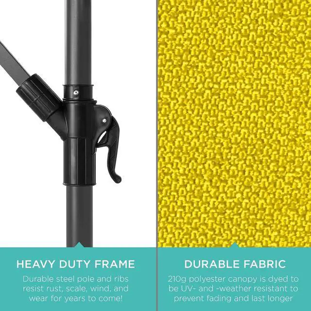 Alt view image 6 of 7 - 10ft Offset Cantilever Hanging Market Patio Umbrella, 8 Sturdy Ribs, Easy Adjustment - Yellow