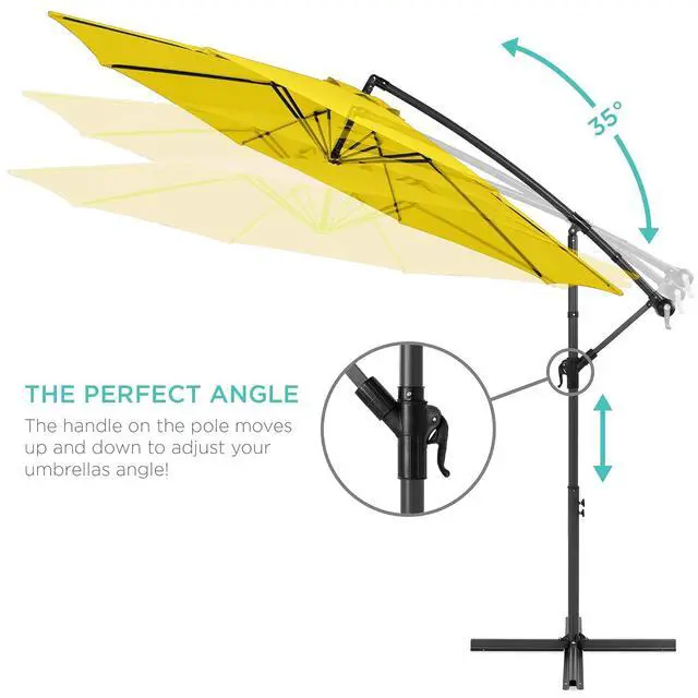 Alt view image 4 of 7 - 10ft Offset Cantilever Hanging Market Patio Umbrella, 8 Sturdy Ribs, Easy Adjustment - Yellow
