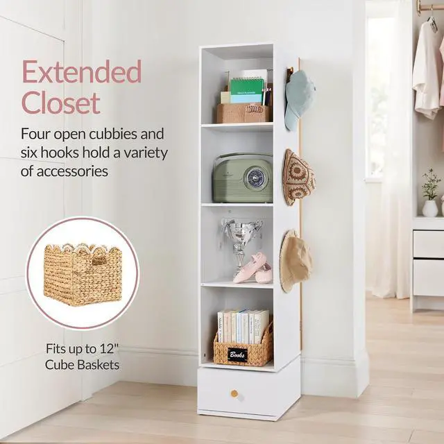 Alt view image 3 of 7 - Rotating Mirror w/Storage Cabinet, 360 Swivel Jewelry Armoire w/Full-Length Mirror, Gold Metal Frame Tower w/Cube Shelves, Built-In Jewelry Organizer & Hook - Gold