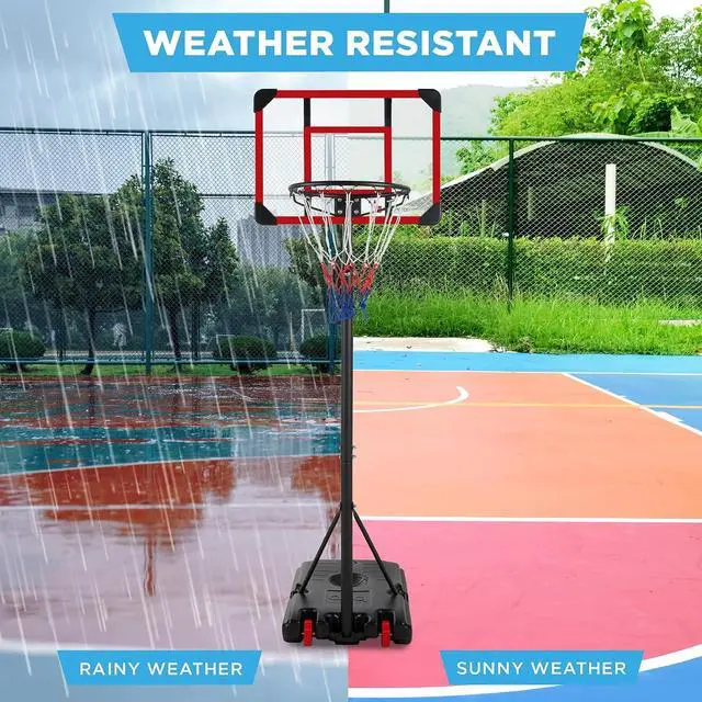 Alt view image 3 of 7 - Kids Height-Adjustable Basketball Hoop System, Portable Game w/Wheels, Fillable Base, 70.5in to 82.3in Height