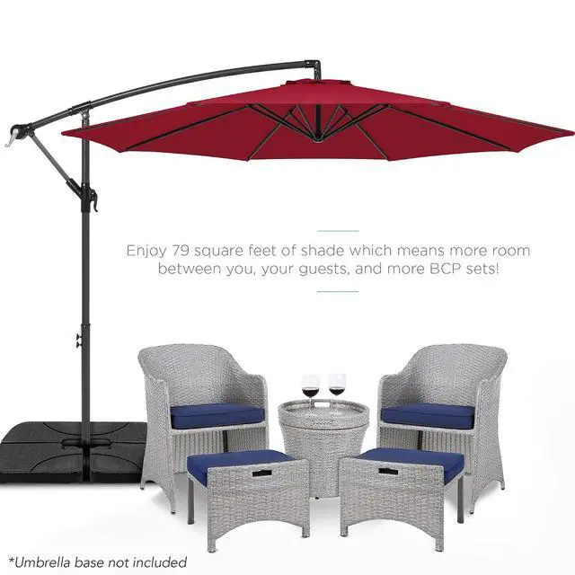 Alt view image 2 of 7 - 10ft Offset Cantilever Hanging Market Patio Umbrella, 8 Sturdy Ribs, Easy Adjustment - Burgundy