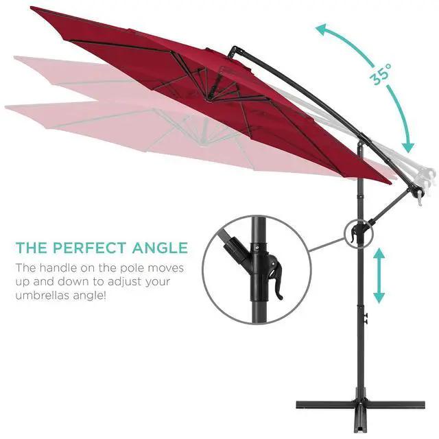 Alt view image 4 of 7 - 10ft Offset Cantilever Hanging Market Patio Umbrella, 8 Sturdy Ribs, Easy Adjustment - Burgundy