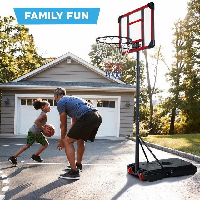 Alt view image 5 of 7 - Kids Height-Adjustable Basketball Hoop System, Portable Game w/Wheels, Fillable Base, 70.5in to 82.3in Height