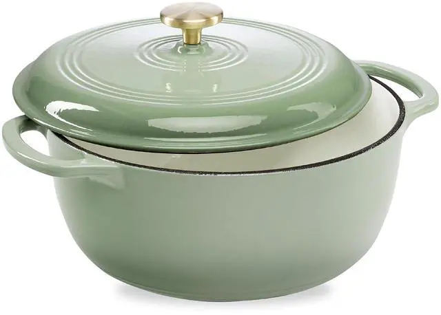 Main image of 7.5 Quart Enamel Cast-Iron Round Dutch Oven, Family Style Heavy-Duty Pre-Seasoned Cookware for Home, Kitchen, Dining Room, Oven Safe w/Lid, Dual Handles - Sage Green