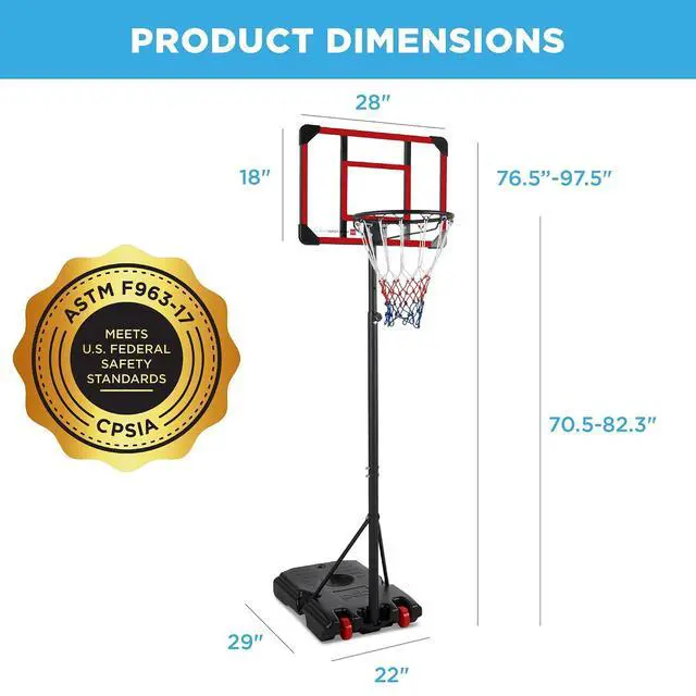 Alt view image 7 of 7 - Kids Height-Adjustable Basketball Hoop System, Portable Game w/Wheels, Fillable Base, 70.5in to 82.3in Height