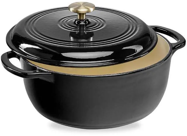 Main image of 7.5 Quart Enamel Cast-Iron Round Dutch Oven, Family Style Heavy-Duty Pre-Seasoned Cookware for Home, Kitchen, Dining Room, Oven Safe w/Lid, Dual Handles - Black Licorice