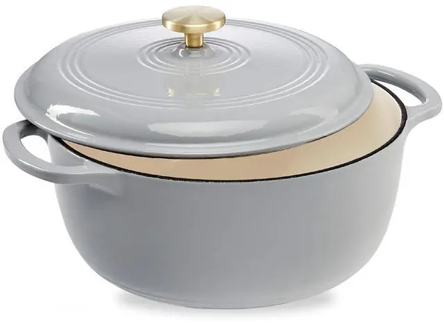 Main image of 7.5 Quart Enamel Cast-Iron Round Dutch Oven, Family Style Heavy-Duty Pre-Seasoned Cookware for Home, Kitchen, Dining Room, Oven Safe w/Lid, Dual Handles - French Gray