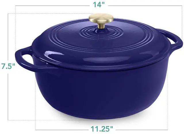 Alt view image 7 of 7 - 6 Quart Enamel Cast-Iron Round Dutch Oven, Family Style Heavy-Duty Pre-Seasoned Cookware for Home, Kitchen, Dining Room, Oven Safe w/Lid, Dual Handles - Sapphire Blue