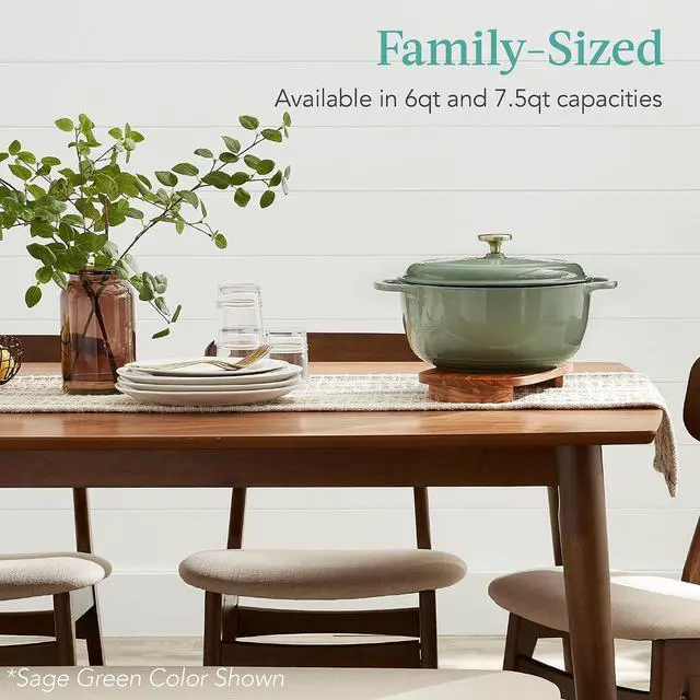 Alt view image 4 of 7 - 6 Quart Enamel Cast-Iron Round Dutch Oven, Family Style Heavy-Duty Pre-Seasoned Cookware for Home, Kitchen, Dining Room, Oven Safe w/Lid, Dual Handles - Peach Sorbet