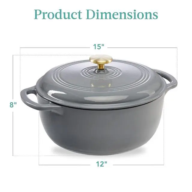 Alt view image 7 of 7 - 7.5 Quart Enamel Cast-Iron Round Dutch Oven, Family Style Heavy-Duty Pre-Seasoned Cookware for Home, Kitchen, Dining Room, Oven Safe w/Lid, Dual Handles - Graphite Gray