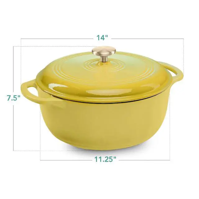 Alt view image 7 of 7 - 6 Quart Enamel Cast-Iron Round Dutch Oven, Family Style Heavy-Duty Pre-Seasoned Cookware for Home, Kitchen, Dining Room, Oven Safe w/Lid, Dual Handles - Lemon Meringue