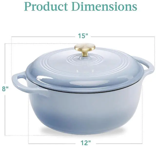 Alt view image 7 of 7 - 7.5 Quart Enamel Cast-Iron Round Dutch Oven, Family Style Heavy-Duty Pre-Seasoned Cookware for Home, Kitchen, Dining Room, Oven Safe w/Lid, Dual Handles - Cornflower Blue