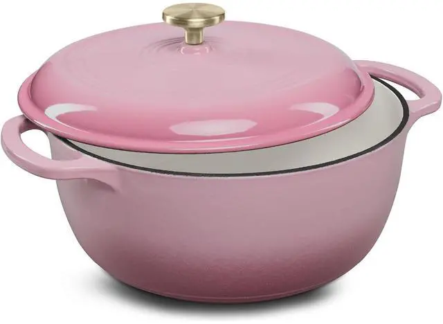 Main image of 7.5 Quart Enamel Cast-Iron Round Dutch Oven, Family Style Heavy-Duty Pre-Seasoned Cookware for Home, Kitchen, Dining Room, Oven Safe w/Lid, Dual Handles - Pink Champagne