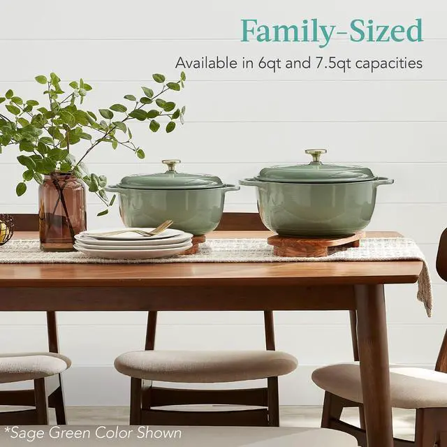 Alt view image 4 of 7 - 7.5 Quart Enamel Cast-Iron Round Dutch Oven, Family Style Heavy-Duty Pre-Seasoned Cookware for Home, Kitchen, Dining Room, Oven Safe w/Lid, Dual Handles - Pink Champagne