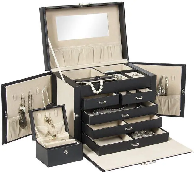 Main image of Leather Box Organizer Storage With Mini Travel Case - Black