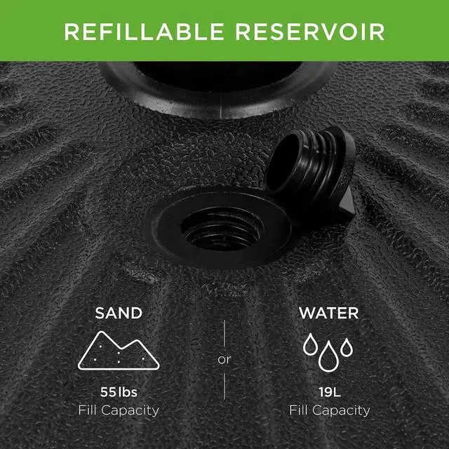 Alt view image 2 of 7 - Fillable Umbrella Base Stand Round Sunburst Plastic Patio Umbrella Base Stand, Pole Holder for Outdoor, Lawn w/ 55lbs Weight Capacity, Adjustment Knob