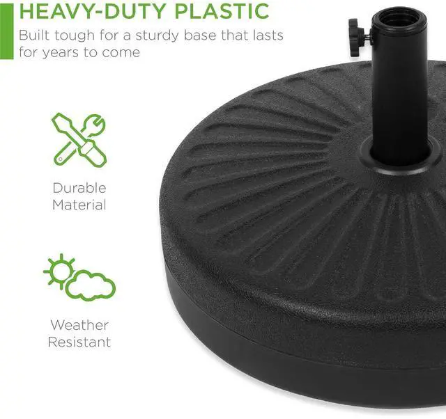 Alt view image 3 of 7 - Fillable Umbrella Base Stand Round Sunburst Plastic Patio Umbrella Base Stand, Pole Holder for Outdoor, Lawn w/ 55lbs Weight Capacity, Adjustment Knob
