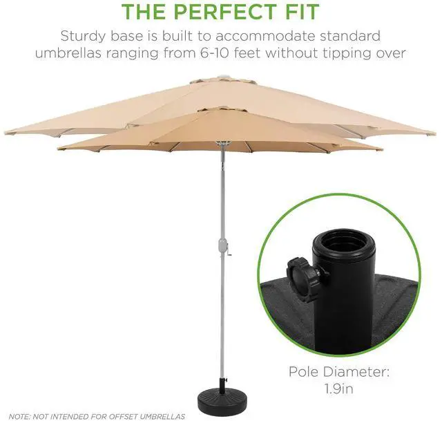 Alt view image 4 of 7 - Fillable Umbrella Base Stand Round Sunburst Plastic Patio Umbrella Base Stand, Pole Holder for Outdoor, Lawn w/ 55lbs Weight Capacity, Adjustment Knob