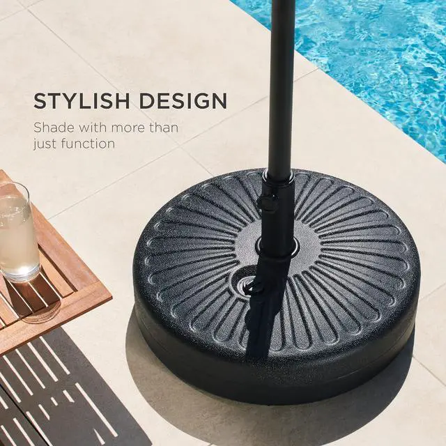 Alt view image 6 of 7 - Fillable Umbrella Base Stand Round Sunburst Plastic Patio Umbrella Base Stand, Pole Holder for Outdoor, Lawn w/ 55lbs Weight Capacity, Adjustment Knob