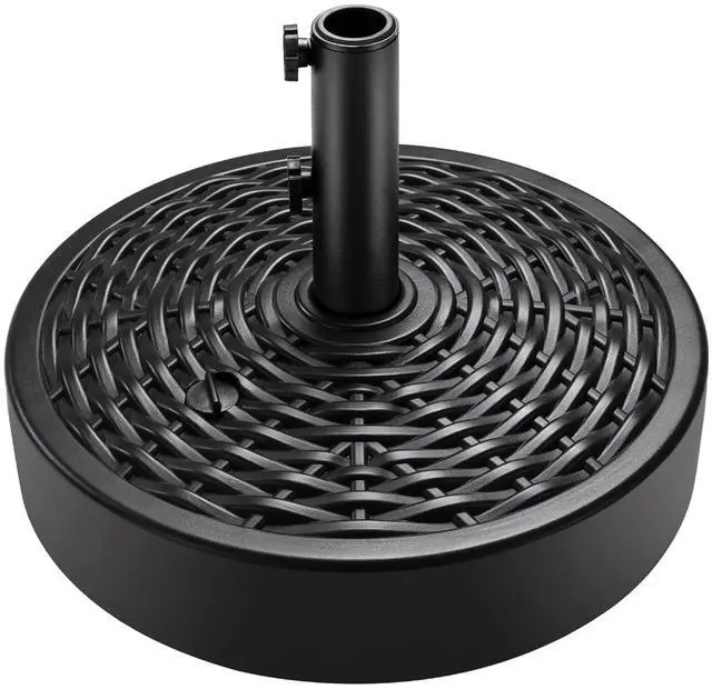 Main image of Fillable Umbrella Base Stand, Round Faux Wicker Plastic Patio Umbrella Base Stand, Pole Holder for Outdoor, Lawn w/ 55lbs Weight Capacity, 2 Adjustment Knobs