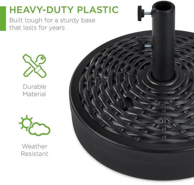 Alt view image 3 of 7 - Fillable Umbrella Base Stand, Round Faux Wicker Plastic Patio Umbrella Base Stand, Pole Holder for Outdoor, Lawn w/ 55lbs Weight Capacity, 2 Adjustment Knobs