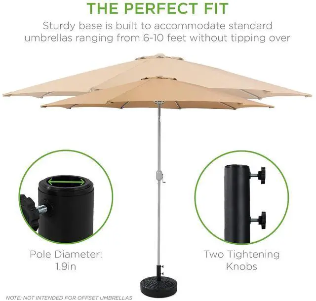 Alt view image 4 of 7 - Fillable Umbrella Base Stand, Round Faux Wicker Plastic Patio Umbrella Base Stand, Pole Holder for Outdoor, Lawn w/ 55lbs Weight Capacity, 2 Adjustment Knobs