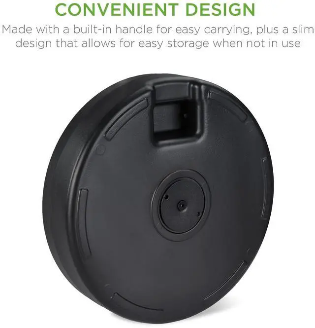 Alt view image 6 of 7 - Fillable Umbrella Base Stand, Round Faux Wicker Plastic Patio Umbrella Base Stand, Pole Holder for Outdoor, Lawn w/ 55lbs Weight Capacity, 2 Adjustment Knobs