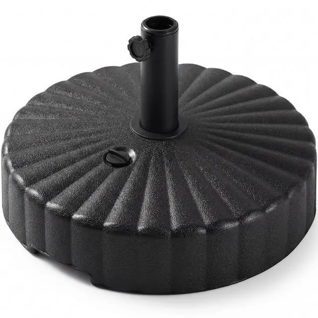 Main image of Fillable Umbrella Base Stand Scallop Pattern Plastic Patio Umbrella Base Stand, Pole Holder for Outdoor, Lawn w/ 55lbs Weight Capacity, 2 Adjustment Knobs - Black