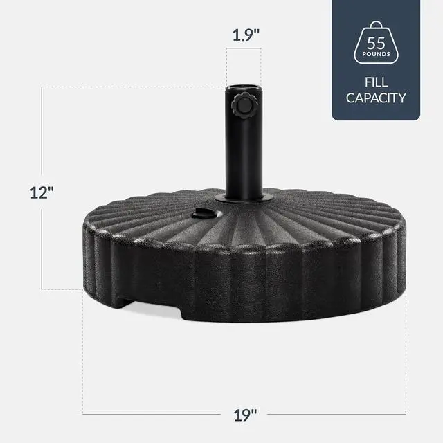 Alt view image 2 of 7 - Fillable Umbrella Base Stand Scallop Pattern Plastic Patio Umbrella Base Stand, Pole Holder for Outdoor, Lawn w/ 55lbs Weight Capacity, 2 Adjustment Knobs - Black