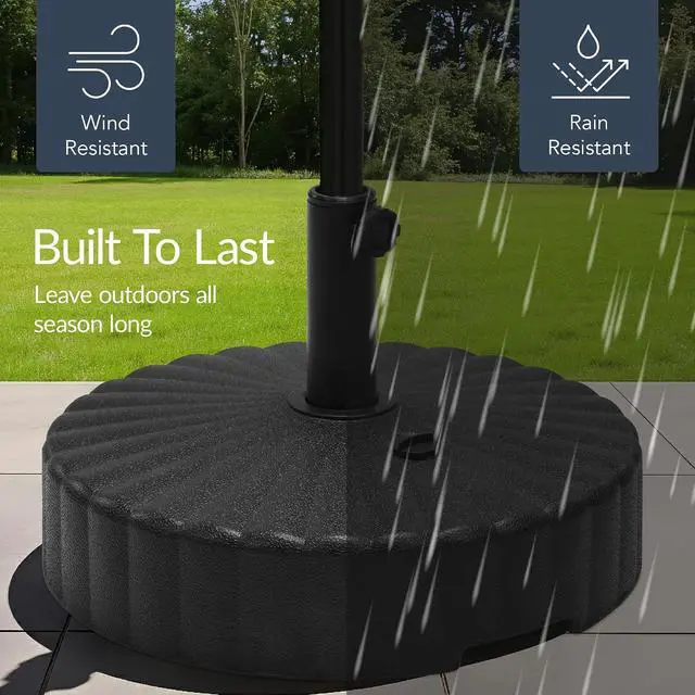 Alt view image 6 of 7 - Fillable Umbrella Base Stand Scallop Pattern Plastic Patio Umbrella Base Stand, Pole Holder for Outdoor, Lawn w/ 55lbs Weight Capacity, 2 Adjustment Knobs - Black