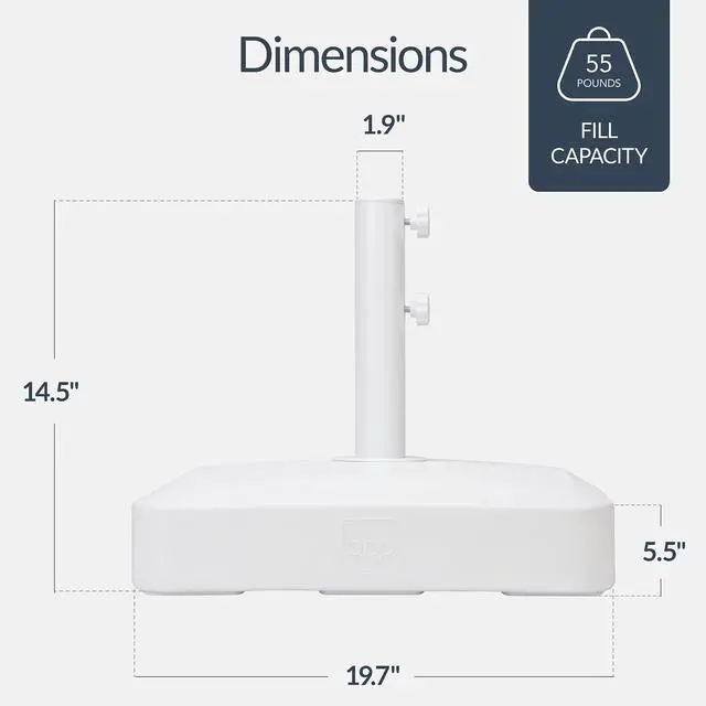 Alt view image 2 of 7 - 55lb Fillable Umbrella Base Stand, Plastic Patio Umbrella Stand with Pole Holder, Adjustment Knob for Outdoor, Lawn, Deck, Asscher Design - White