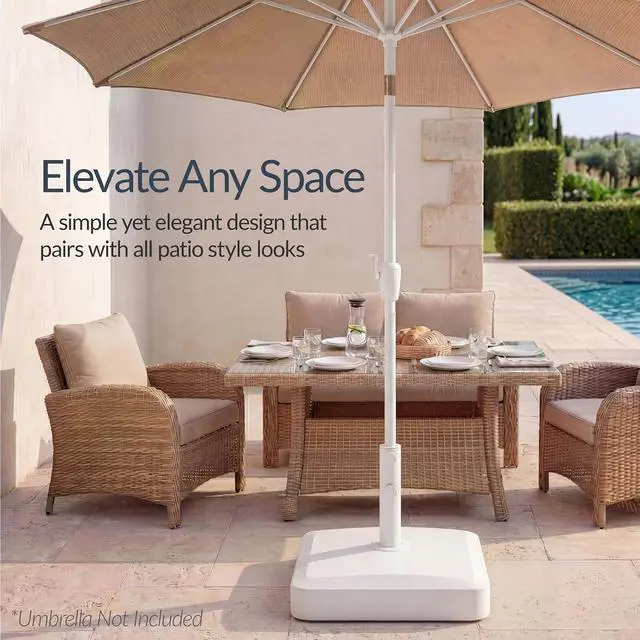 Alt view image 5 of 7 - 55lb Fillable Umbrella Base Stand, Plastic Patio Umbrella Stand with Pole Holder, Adjustment Knob for Outdoor, Lawn, Deck, Asscher Design - White