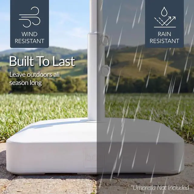 Alt view image 6 of 7 - 55lb Fillable Umbrella Base Stand, Plastic Patio Umbrella Stand with Pole Holder, Adjustment Knob for Outdoor, Lawn, Deck, Asscher Design - White