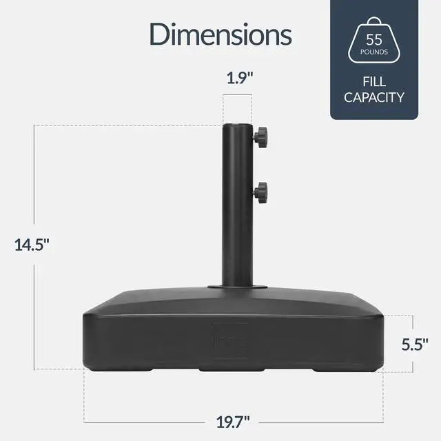 Alt view image 2 of 7 - 55lb Fillable Umbrella Base Stand, Plastic Patio Umbrella Stand with Pole Holder, Adjustment Knob for Outdoor, Lawn, Deck, Asscher Design - Black