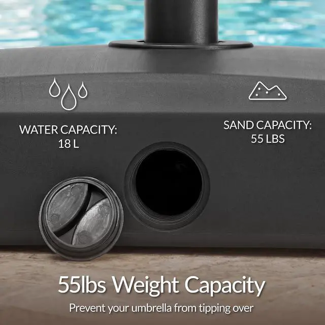 Alt view image 3 of 7 - 55lb Fillable Umbrella Base Stand, Plastic Patio Umbrella Stand with Pole Holder, Adjustment Knob for Outdoor, Lawn, Deck, Asscher Design - Black