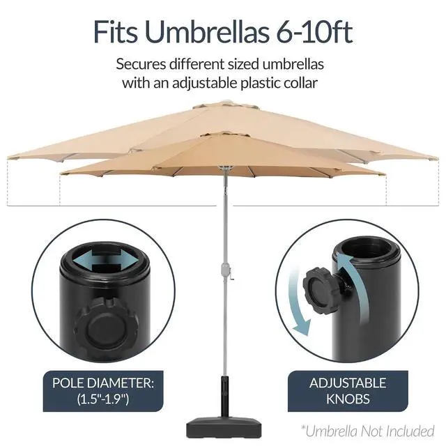 Alt view image 4 of 7 - 55lb Fillable Umbrella Base Stand, Plastic Patio Umbrella Stand with Pole Holder, Adjustment Knob for Outdoor, Lawn, Deck, Asscher Design - Black
