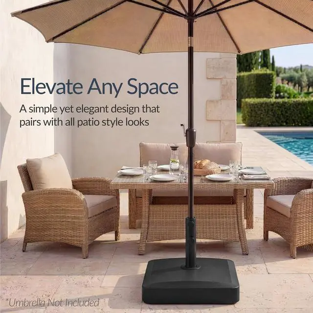 Alt view image 5 of 7 - 55lb Fillable Umbrella Base Stand, Plastic Patio Umbrella Stand with Pole Holder, Adjustment Knob for Outdoor, Lawn, Deck, Asscher Design - Black