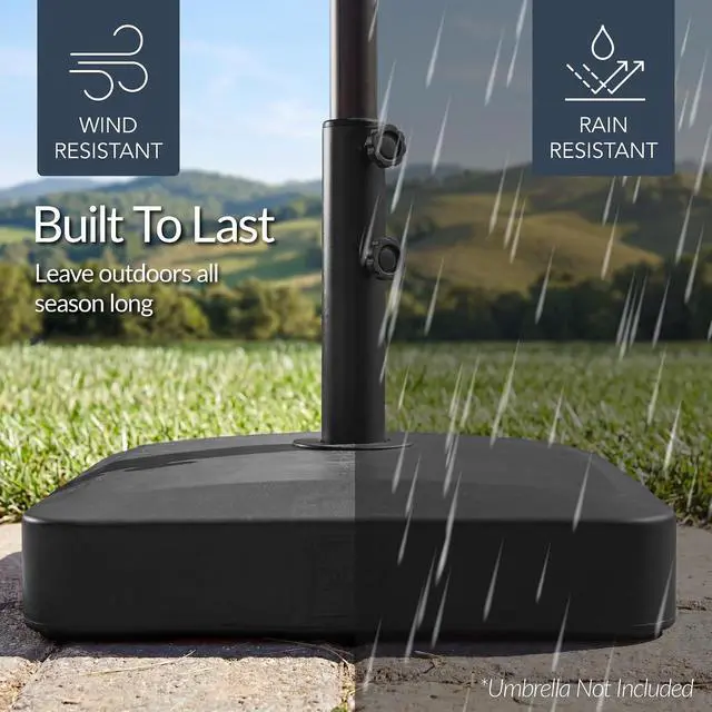 Alt view image 6 of 7 - 55lb Fillable Umbrella Base Stand, Plastic Patio Umbrella Stand with Pole Holder, Adjustment Knob for Outdoor, Lawn, Deck, Asscher Design - Black