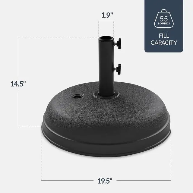 Alt view image 2 of 7 - Best Choice Products Fillable Umbrella Base Stand Round Dome Plastic Patio Umbrella Base Stand, Pole Holder for Outdoor, Lawn w/ 55lbs Weight Capacity, Adjustment Knob - Black