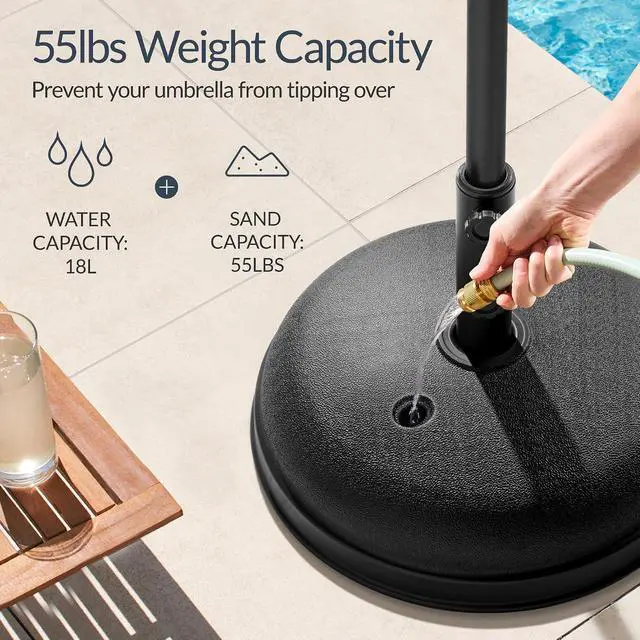 Alt view image 3 of 7 - Best Choice Products Fillable Umbrella Base Stand Round Dome Plastic Patio Umbrella Base Stand, Pole Holder for Outdoor, Lawn w/ 55lbs Weight Capacity, Adjustment Knob - Black