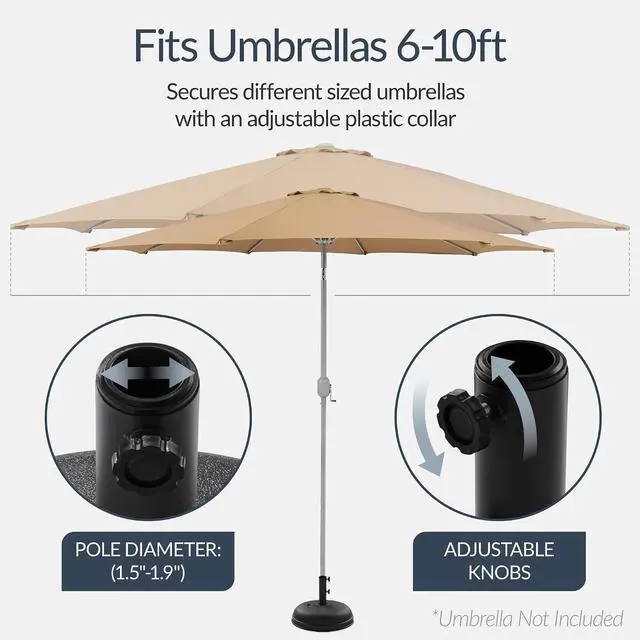 Alt view image 4 of 7 - Best Choice Products Fillable Umbrella Base Stand Round Dome Plastic Patio Umbrella Base Stand, Pole Holder for Outdoor, Lawn w/ 55lbs Weight Capacity, Adjustment Knob - Black