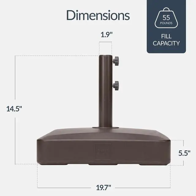 Alt view image 2 of 7 - 55lb Fillable Umbrella Base Stand, Plastic Patio Umbrella Stand with Pole Holder, Adjustment Knob for Outdoor, Lawn, Deck, Asscher Design - Brown