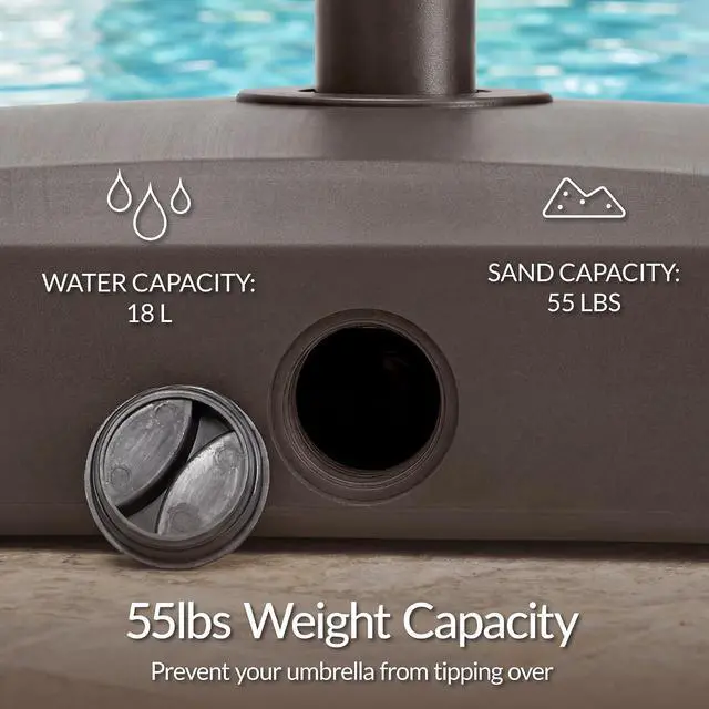 Alt view image 3 of 7 - 55lb Fillable Umbrella Base Stand, Plastic Patio Umbrella Stand with Pole Holder, Adjustment Knob for Outdoor, Lawn, Deck, Asscher Design - Brown