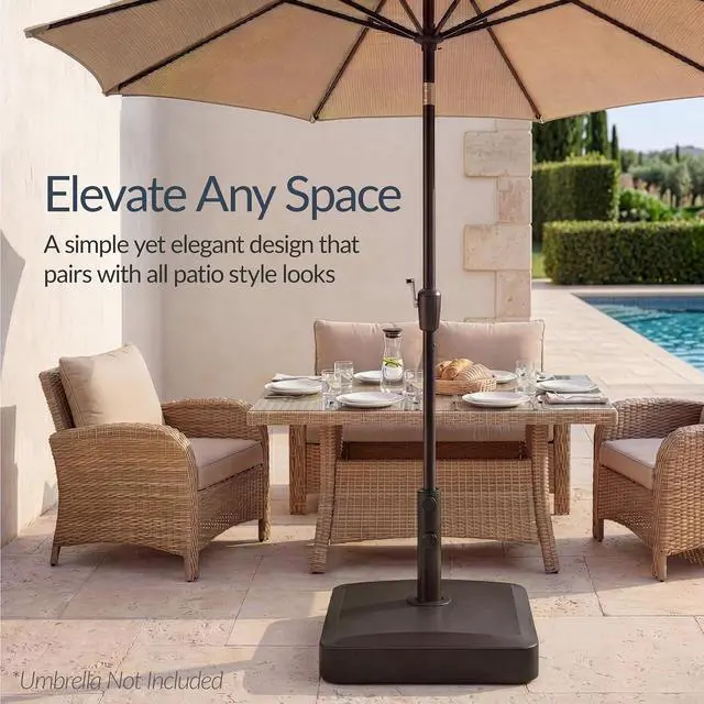 Alt view image 5 of 7 - 55lb Fillable Umbrella Base Stand, Plastic Patio Umbrella Stand with Pole Holder, Adjustment Knob for Outdoor, Lawn, Deck, Asscher Design - Brown