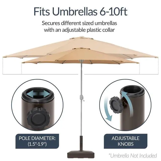 Alt view image 4 of 7 - 55lb Fillable Umbrella Base Stand, Plastic Patio Umbrella Stand with Pole Holder, Adjustment Knob for Outdoor, Lawn, Deck, Asscher Design - Brown