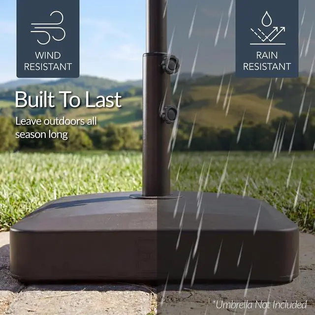 Alt view image 6 of 7 - 55lb Fillable Umbrella Base Stand, Plastic Patio Umbrella Stand with Pole Holder, Adjustment Knob for Outdoor, Lawn, Deck, Asscher Design - Brown