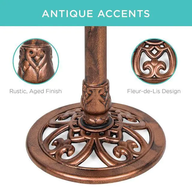 Alt view image 4 of 7 - Best Choice Products 28in Pedestal Bird Bath, Vintage Outdoor Resin Accent Decoration w/Fleur-de-Lis Accents - Copper