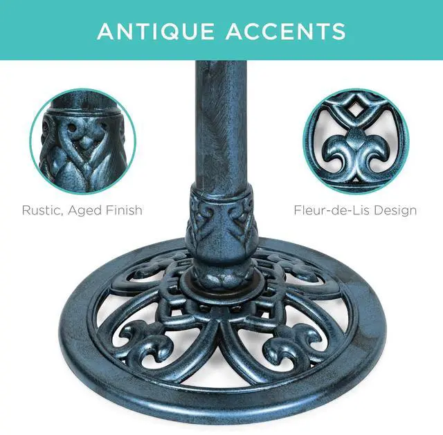 Alt view image 4 of 7 - Best Choice Products 28in Pedestal Bird Bath, Vintage Outdoor Resin Accent Decoration w/Fleur-de-Lis Accents - Peacock Blue