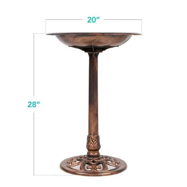 Alt view image 7 of 7 - Best Choice Products 28in Pedestal Bird Bath, Vintage Outdoor Resin Accent Decoration w/Fleur-de-Lis Accents - Copper